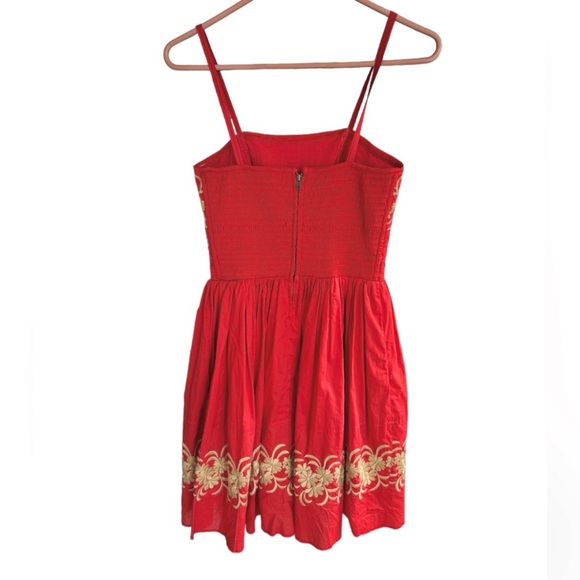 Anthropologie- Girls From Savoy- Embroidered Full Skirt Dress in Red Size 2 - Picture 2 of 4
